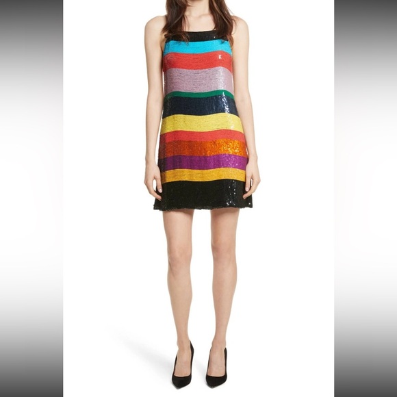 Alice & Olivia Bridget Striped Rainbow Sequin Dress - Picture 5 of 9